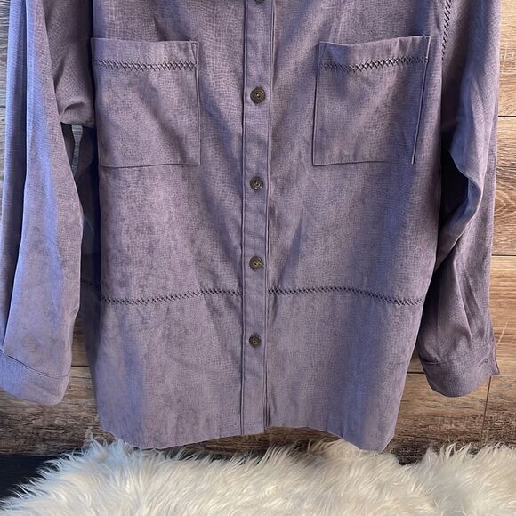 Alfred Dunner Ladies Petite Plum Long Sleeve Shirt Jacket, Size 16P, Purple - Picture 3 of 8